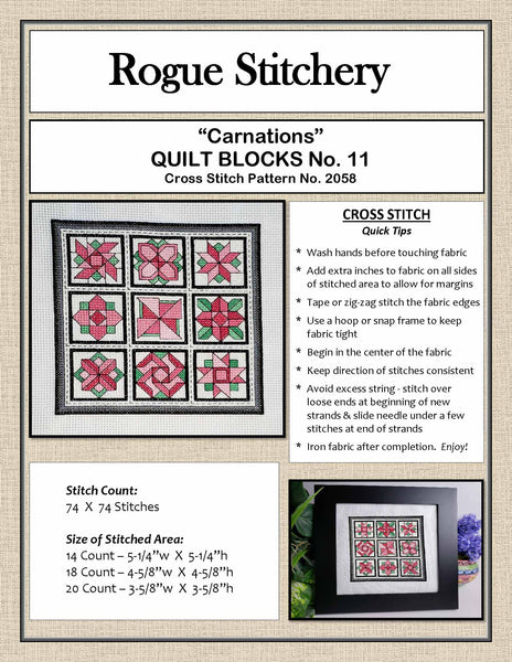 Carnations / Quilt Blocks 11 - Cross Stitch Pattern